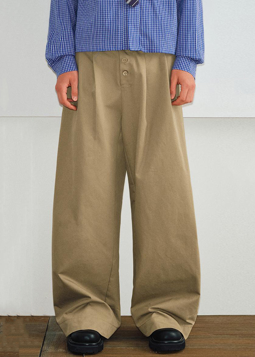 Button Khaki Mens Pockets Summer French Pants Solid Cotton