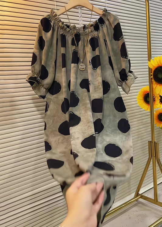 Butterfly Dress Cotton Sleeve Dot Ruffled French Khaki