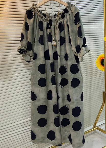 Butterfly Dress Cotton Sleeve Dot Ruffled French Khaki