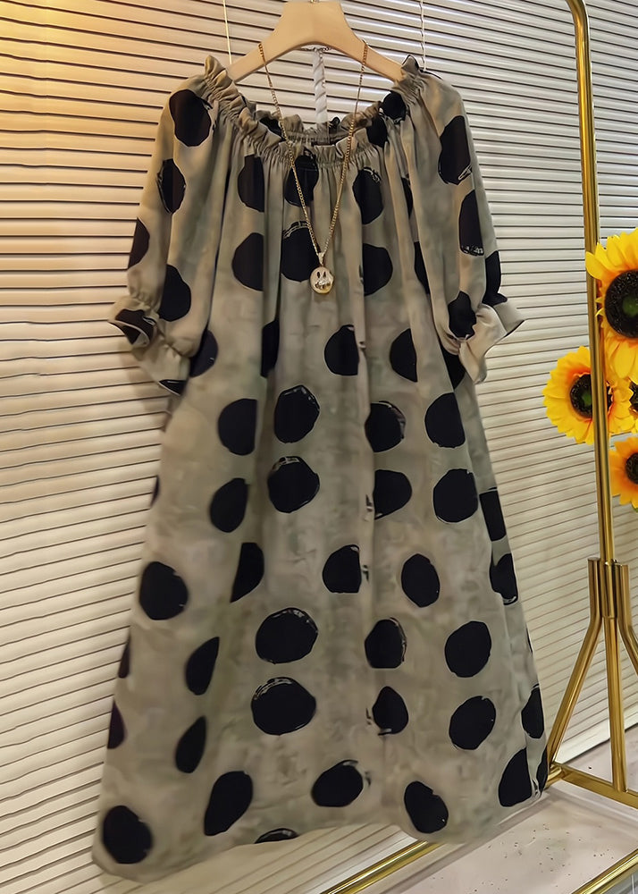 Butterfly Dress Cotton Sleeve Dot Ruffled French Khaki