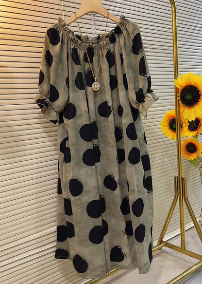 Butterfly Dress Cotton Sleeve Dot Ruffled French Khaki