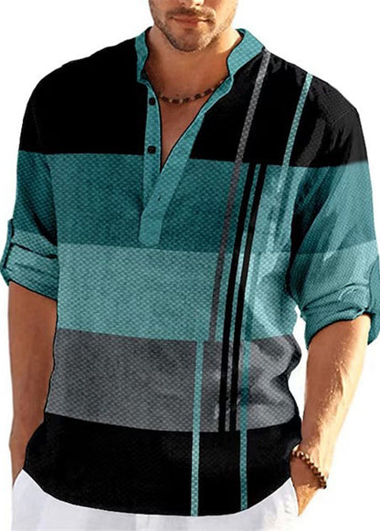 Fall Shirts Plaid Men's Collar Stand Cotton Khaki French T