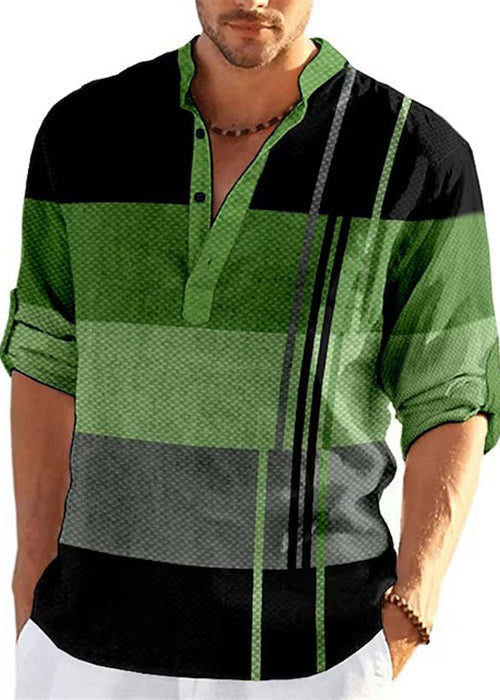 Fall Shirts Plaid Men's Collar Stand Cotton Khaki French T