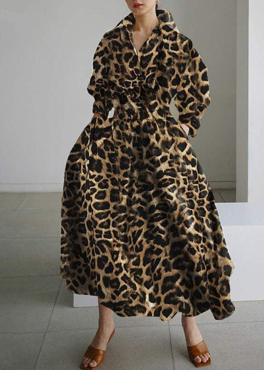 Holiday Cotton Dresses Spring Print Hem Large Exra Leopard French