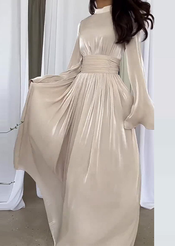 Blue Dresses Long Light Patchwork Spring French Wrinkled Silk