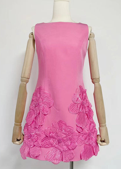 Solid Pink Cotton Dresses French Mini Summer Floral
