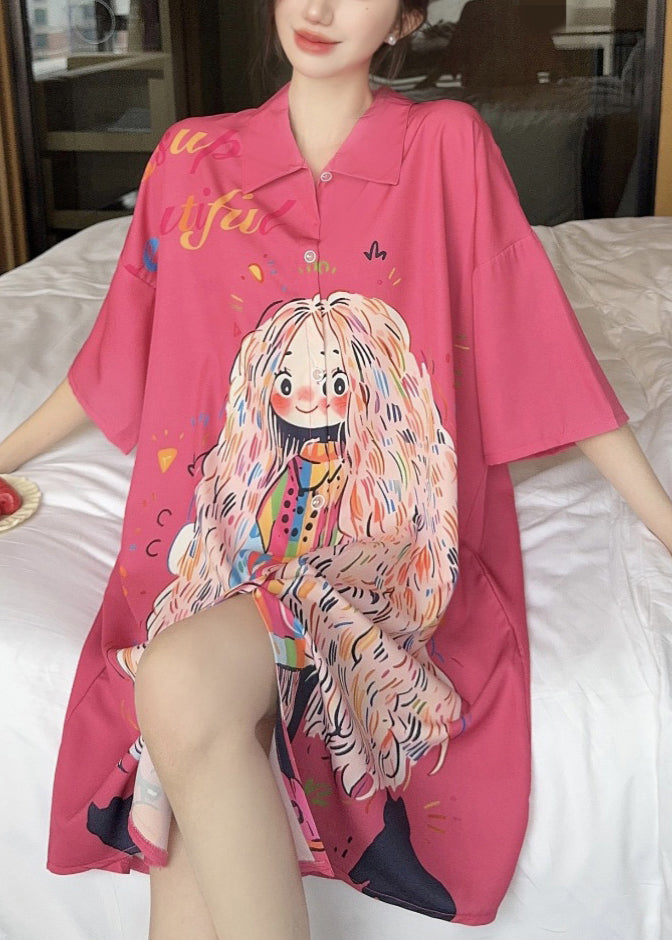 Silk Shirts French Pan Collar Dress Print Ice Pink Peter Summer