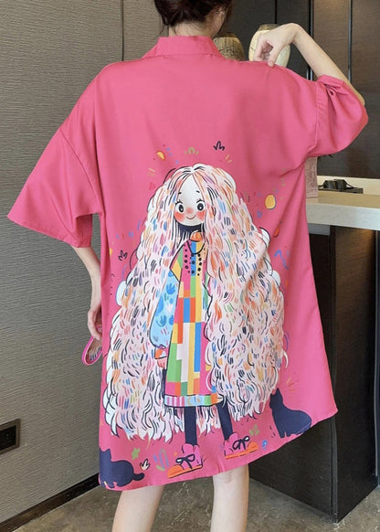 Silk Shirts French Pan Collar Dress Print Ice Pink Peter Summer