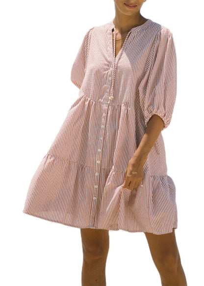 Pan Striped Shirts French Pink Dress Collar Sleeve Mid Half Peter