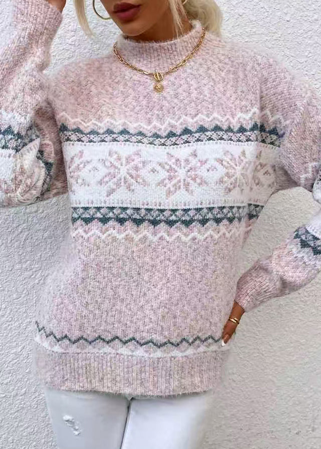 Pink Striped Knit Spring Cozy Sweaters French