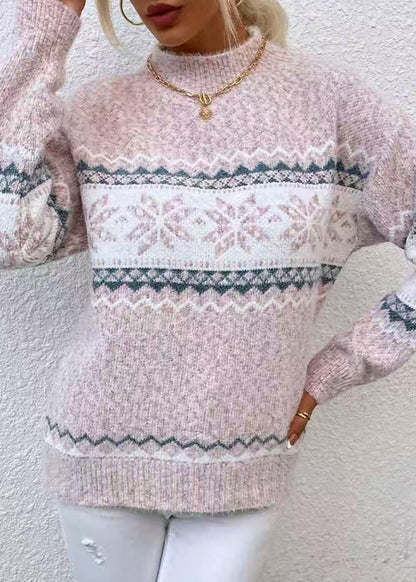 Pink Striped Knit Spring Cozy Sweaters French