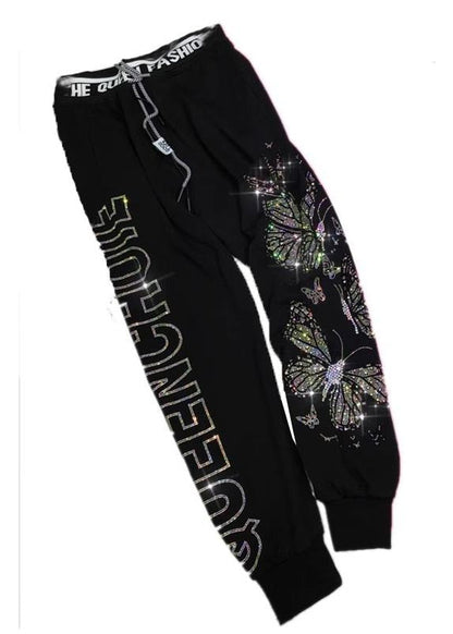 Fall French Pants Zircon Cotton Pink Butterfly