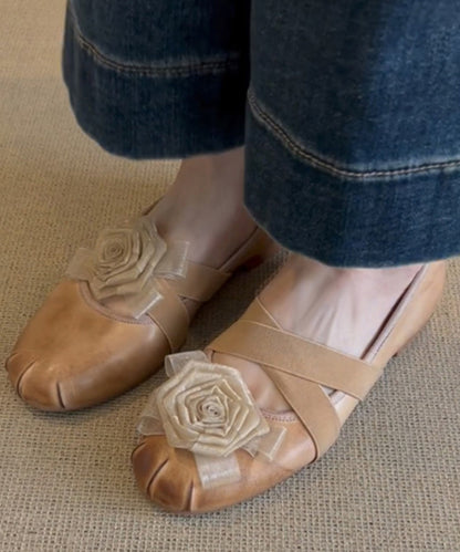 French Purple Flats Cowhide Leather Fine Splicing Floral YC033