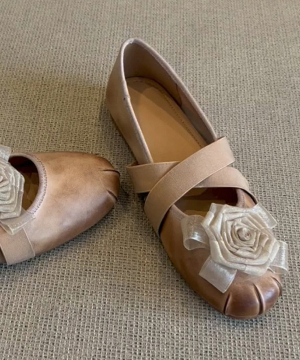 French Purple Flats Cowhide Leather Fine Splicing Floral YC033