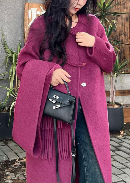French Purple O Neck Oriental Button Woolen Coats Winter WN009