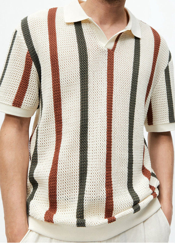 Summer Tees Men Out French Knit Hollow Rainbow Graphic Striped