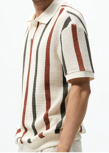 Summer Tees Men Out French Knit Hollow Rainbow Graphic Striped