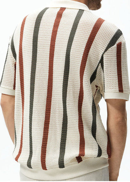 Summer Tees Men Out French Knit Hollow Rainbow Graphic Striped