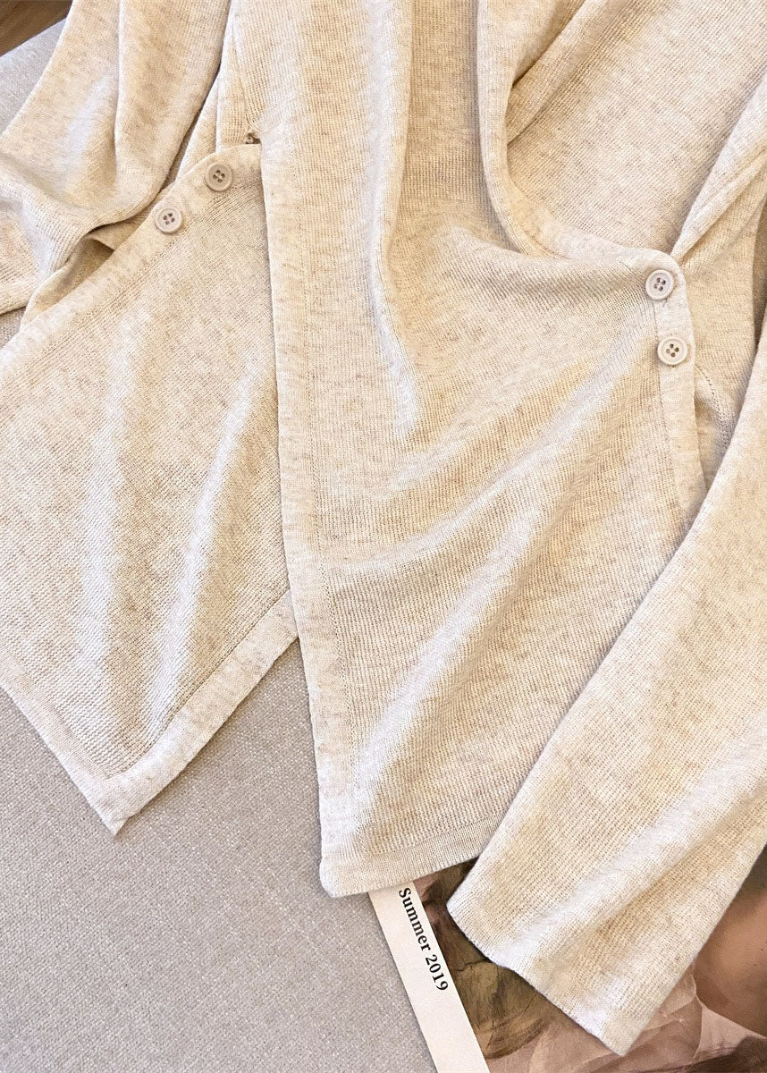 French Red O Neck Asymmetrical Design Knit Top Fall QI046