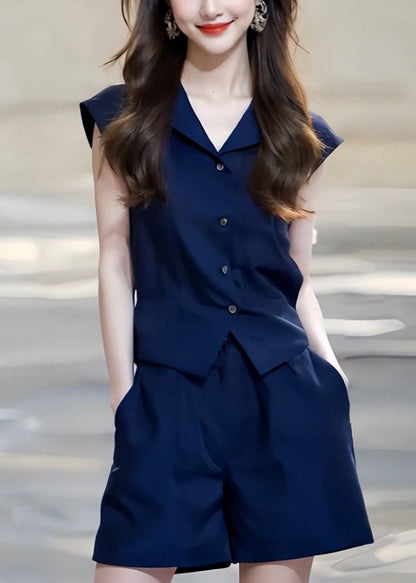 Button Red Pan Two-Piece Summer Peter Set Collar Cotton French