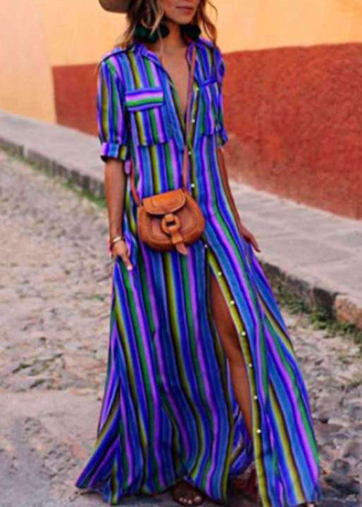 Shirts Button Summer French Red Cotton Dresses Striped