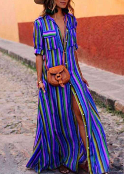 Shirts Button Summer French Red Cotton Dresses Striped