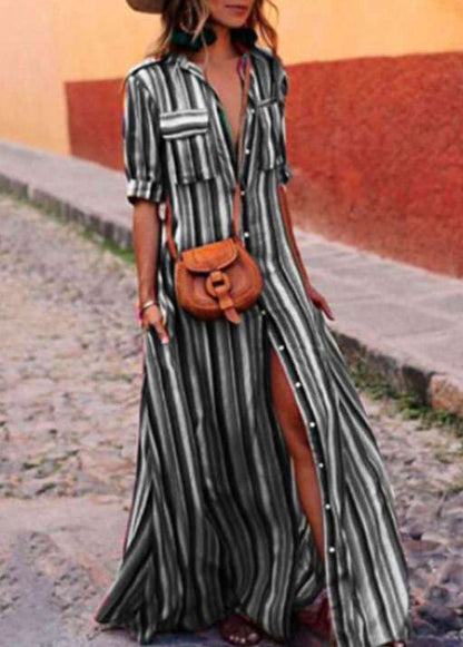 Shirts Button Summer French Red Cotton Dresses Striped