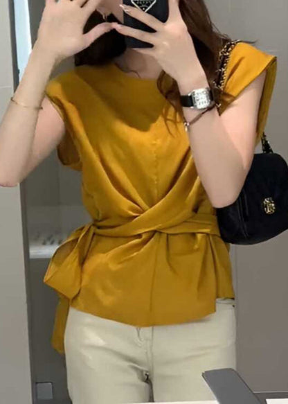 Waist Red Sleeveless Top Solid French Tie