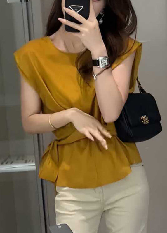 Waist Red Sleeveless Top Solid French Tie