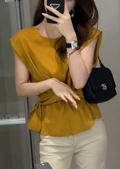 Waist Red Sleeveless Top Solid French Tie