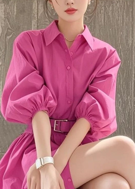 Dress Summer Sashe Button Peter Pan Rose French Collar Shirt