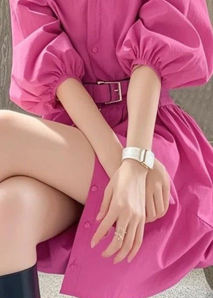 Dress Summer Sashe Button Peter Pan Rose French Collar Shirt