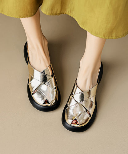 Leather Slide Sandals Splicing French Cowhide Platform White