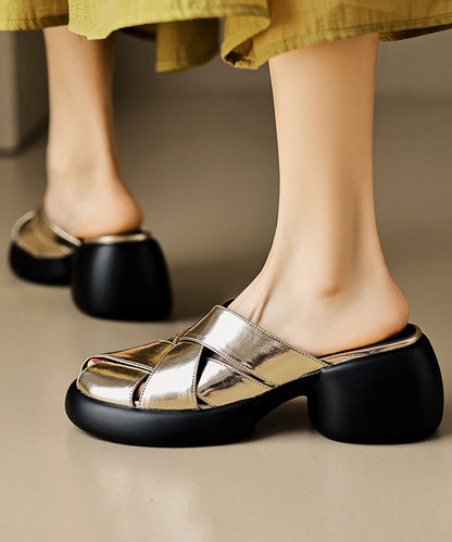 Sandals Platform Slide White Leather Cowhide French Splicing