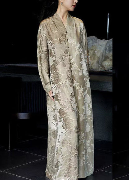 Button Silk Neck Shirts Print Dresses V Fall French