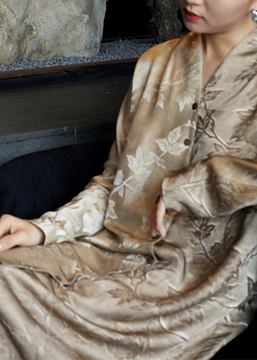 Button Silk Neck Shirts Print Dresses V Fall French