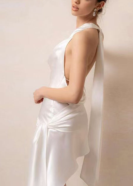 White Summer Mini Silk Asymmetrical French Dresses Floral