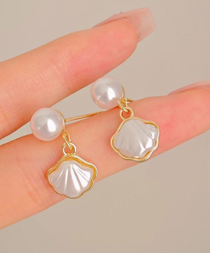 White Drop Pearl Earrings French Shell Copper Alloy