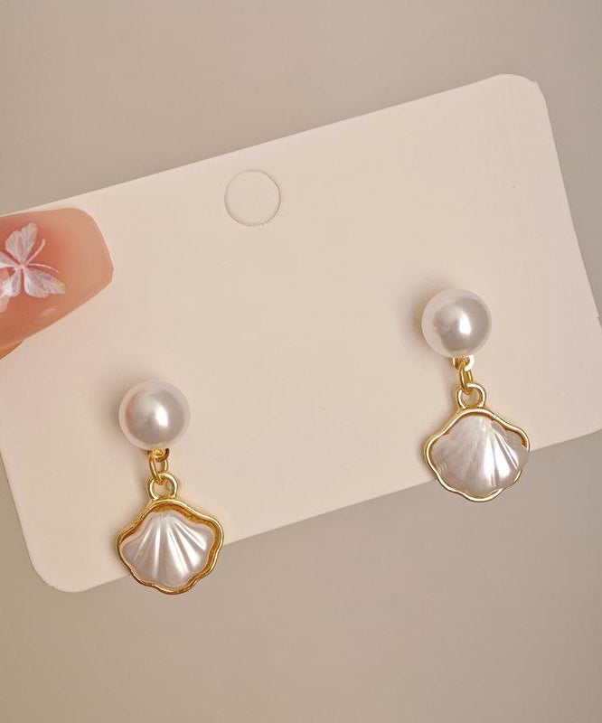 White Drop Pearl Earrings French Shell Copper Alloy