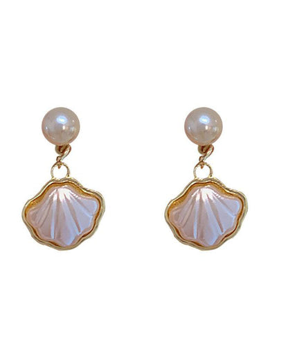 White Drop Pearl Earrings French Shell Copper Alloy