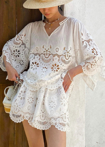 Out Lace Set Embroidery Hollow White French Summer For