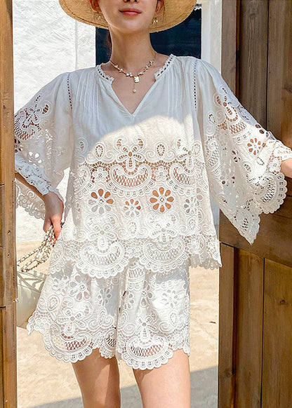 Out Lace Set Embroidery Hollow White French Summer For