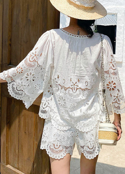 Out Lace Set Embroidery Hollow White French Summer For