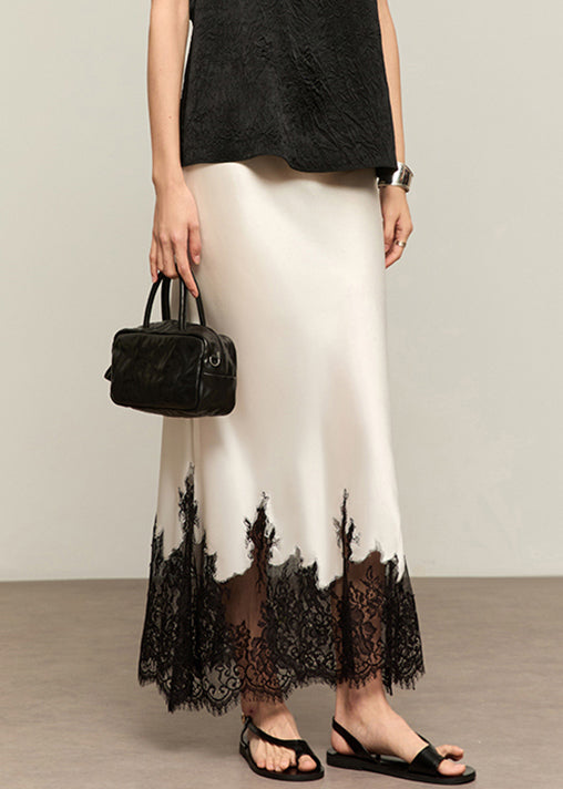 Waist Silk Lace Patchwork White Skirts Summer French High