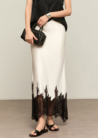 Waist Silk Lace Patchwork White Skirts Summer French High
