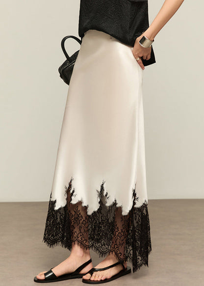 Waist Silk Lace Patchwork White Skirts Summer French High