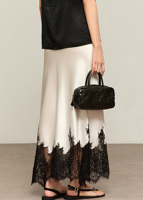Waist Silk Lace Patchwork White Skirts Summer French High