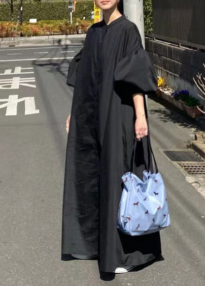 Sleeve French Oversized Cotton Lantern Shirt Dresses White