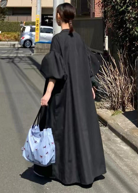 Sleeve French Oversized Cotton Lantern Shirt Dresses White