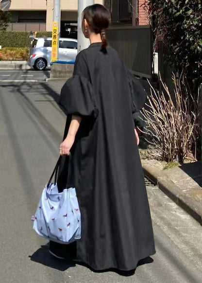 Sleeve French Oversized Cotton Lantern Shirt Dresses White